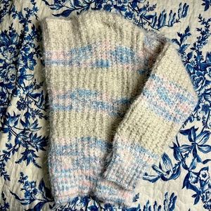 NWOT White, Pink and Blue Fuzzy Sweater